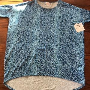 Large LuLaRoe Irma Shirt. Multiple colors of blue